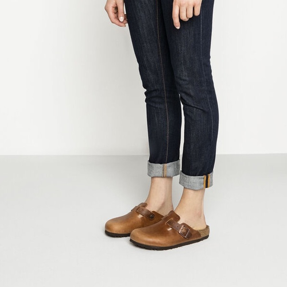 Birkenstock Antique Brown Boston Oiled Leather Unisex Slip On Clogs
